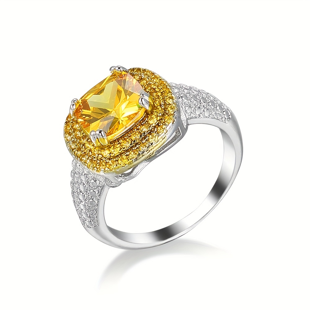 Prosperity Yellow Synthetic Square Cubic Zirconia Ring, Unisex